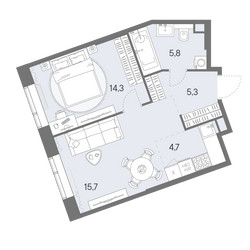 Планировка двухкомнатной(квартира) площадью 45.8 квадратных метров в ЖК “ЖК Родина Переделкино”