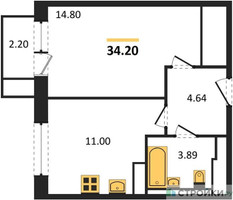 Планировка однокомнатной(квартира) площадью 34.2 квадратных метров в “ЖК Пригород Лесное”
