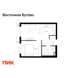 Планировка однокомнатной(квартира) площадью 34 квадратных метров в ЖК “ЖК Восточное Бутово”