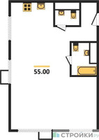 Планировка двухкомнатной(квартира) площадью 55 квадратных метров в “ЖК Сиреневый парк”