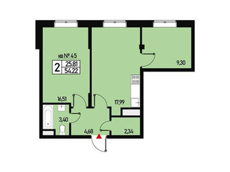 Планировка двухкомнатной(квартира) площадью 54 квадратных метров в ЖК “ЖК Борисоглебское”