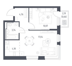 Планировка однокомнатной(квартира) площадью 41.25 квадратных метров в ЖК “ЖК Новое Видное”