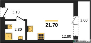 Планировка студии(квартира) площадью 21.7 квадратных метров в “ЖК Первый квартал”