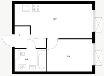 Планировка однокомнатной(квартира) площадью 31.4 квадратных метров в ЖК “ЖК Люблинский парк”