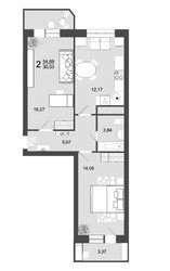 Планировка двухкомнатной(квартира) площадью 54.69 квадратных метров в ЖК “ЖК Майданово Парк”