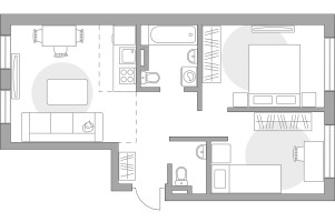 Планировка трехкомнатной(квартира) площадью 51.07 квадратных метров в “ЖК Аникеевский”