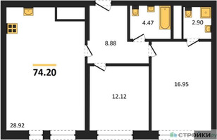 Планировка двухкомнатной(квартира) площадью 74.2 квадратных метров в “ЖК iLove (АйЛав)”
