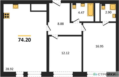 Планировка двухкомнатной(квартира) площадью 74.2 квадратных метров в ЖК “ЖК iLove (АйЛав)”