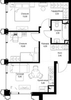 Планировка двухкомнатной(квартира) площадью 53.4 квадратных метров в “ЖК СЕТ”