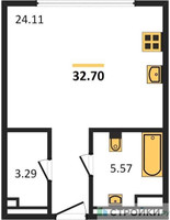 Планировка студии(апартаменты) площадью 32.6 квадратных метров в “ЖК CULT (Культ)”