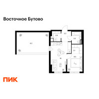 Планировка однокомнатной(квартира) площадью 43.3 квадратных метров в “ЖК Восточное Бутово”