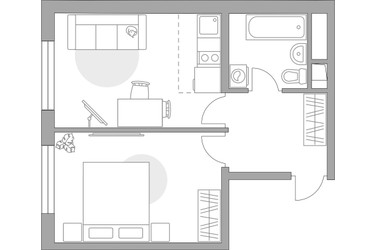 Планировка двухкомнатной(квартира) площадью 33.38 квадратных метров в ЖК “ЖК Аникеевский”