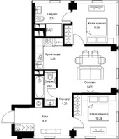 Планировка двухкомнатной(квартира) площадью 61.31 квадратных метров в “ЖК Сити Бэй”