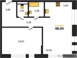 Планировка однокомнатной(квартира) площадью 48.04 квадратных метров в “ЖК Квартал Авиаторов”