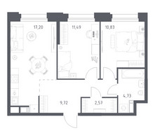 Планировка двухкомнатной(апартаменты) площадью 56.54 квадратных метров в “ЖК Апарт-отель Тропарево парк”