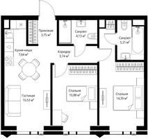 Планировка двухкомнатной(апартаменты) площадью 60.37 квадратных метров в “ЖК JOIS (Джойс)”
