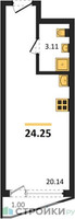 Планировка студии(квартира) площадью 24.25 квадратных метров в “ЖК Аметист”