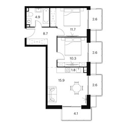 Планировка трехкомнатной(апартаменты) площадью 65.2 квадратных метров в ЖК “ЖК Аквилон Signal (Аквилон Сигнал)”