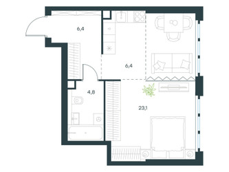 Планировка однокомнатной(квартира) площадью 40.7 квадратных метров в ЖК “ЖК Level Южнопортовая”