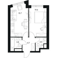 Планировка однокомнатной(квартира) площадью 41.8 квадратных метров в “ЖК Нексус от Аквилон”