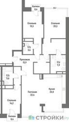 Планировка трехкомнатной(квартира) площадью 152.5 квадратных метров в ЖК “ЖК Ренессанс”