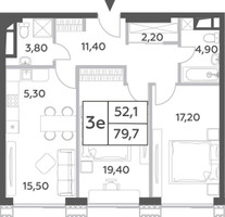 Планировка трехкомнатной(квартира) площадью 79.7 квадратных метров в “ЖК Will Towers (Вилл Тауэрс)”