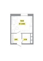 Планировка однокомнатной(квартира) площадью 24.56 квадратных метров в “ЖК Радость (Радумля Парк)”