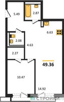 Планировка однокомнатной(квартира) площадью 49.36 квадратных метров в “ЖК Квартал Авиаторов”