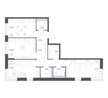 Планировка трехкомнатной(квартира) площадью 78.35 квадратных метров в “ЖК Богдановский Лес”