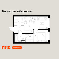 Планировка однокомнатной(квартира) площадью 36.3 квадратных метров в “Бунинская набережная”