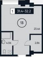 Планировка студии(апартаменты) площадью 31.5 квадратных метров в “ЖК 3215”