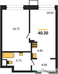 Планировка однокомнатной(квартира) площадью 40.2 квадратных метров в ЖК “ЖК EvoPark Сокольники”