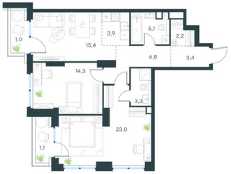 Планировка трехкомнатной(квартира) площадью 79.5 квадратных метров в ЖК “ЖК Левел Звенигородская”