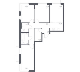 Планировка трехкомнатной(квартира) площадью 76.47 квадратных метров в ЖК “ЖК Квартал Западный”