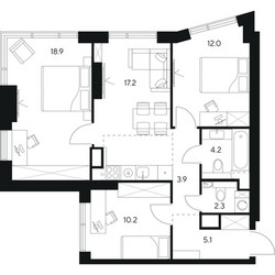 Планировка трехкомнатной(квартира) площадью 73.8 квадратных метров в ЖК “ЖК Нексус от Аквилон”