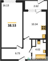 Планировка однокомнатной(квартира) площадью 38.53 квадратных метров в “ЖК Светлый мир БиоПолис”