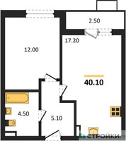 Планировка однокомнатной(квартира) площадью 40.1 квадратных метров в “ЖК Прокшино”