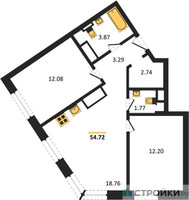Планировка двухкомнатной(квартира) площадью 54.4 квадратных метров в “ЖК Clementine (Клементин)”