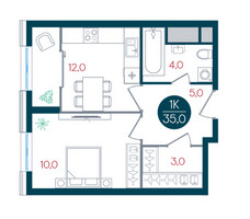 Планировка однокомнатной(квартира) площадью 35 квадратных метров в “ЖК РУСИЧ-Кантемировский”