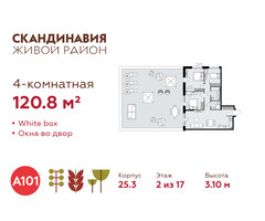 Планировка 4+ комнатной(квартира) площадью 120.8 квадратных метров в “ЖК Скандинавия”