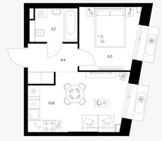 Планировка однокомнатной(квартира) площадью 34.9 квадратных метров в “ЖК Саларьево парк”