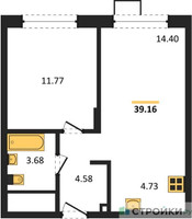 Планировка однокомнатной(квартира) площадью 39.16 квадратных метров в “ЖК Новоград Павлино”