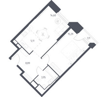 Планировка однокомнатной(апартаменты) площадью 48.95 квадратных метров в “ЖК Скай Спутник”
