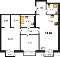 Планировка двухкомнатной(квартира) площадью 63.2 квадратных метров в “ЖК Равновесие”