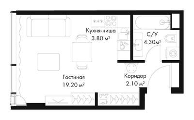 Планировка студии(квартира) площадью 29.4 квадратных метров в ЖК “ЖК Слава”