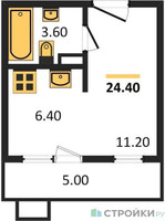 Планировка студии(квартира) площадью 24.4 квадратных метров в “ЖК Первый Лермонтовский”