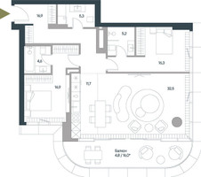 Планировка трехкомнатной(квартира) площадью 114.2 квадратных метров в “ЖК Springs (Спрингс)”