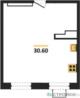 Планировка однокомнатной(апартаменты) площадью 30.6 квадратных метров в “ЖК Легендарный квартал на Ботаническом саду”
