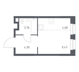 Планировка студии(квартира) площадью 22.81 квадратных метров в ЖК “ЖК ЭкоБунино (Южное Бунино)”