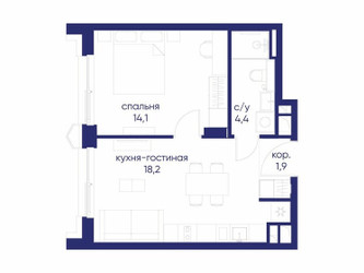 Планировка однокомнатной(квартира) площадью 38.62 квадратных метров в ЖК “ЖК Остров”